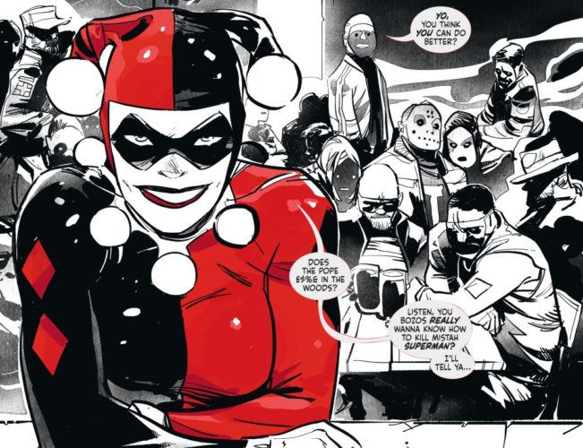harley quinn black white and red all over