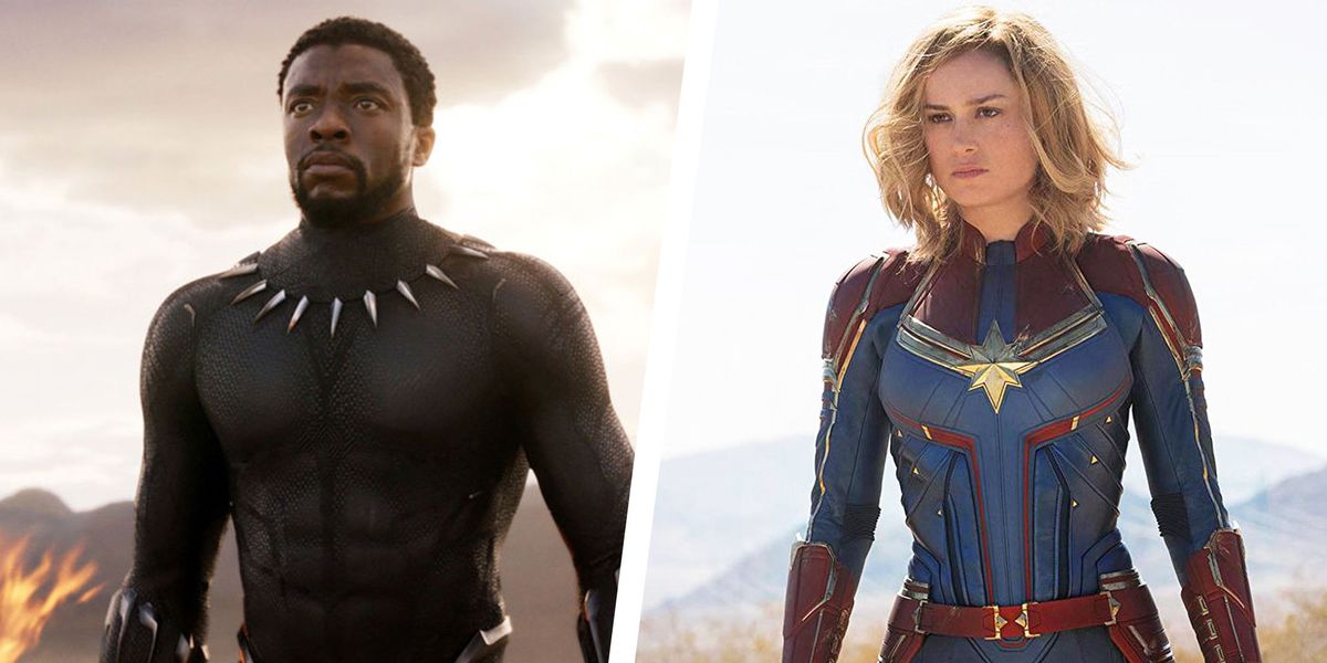 Chadwick Boseman as T'Challa/Black Panther and Brie Larson as Captain Marvel