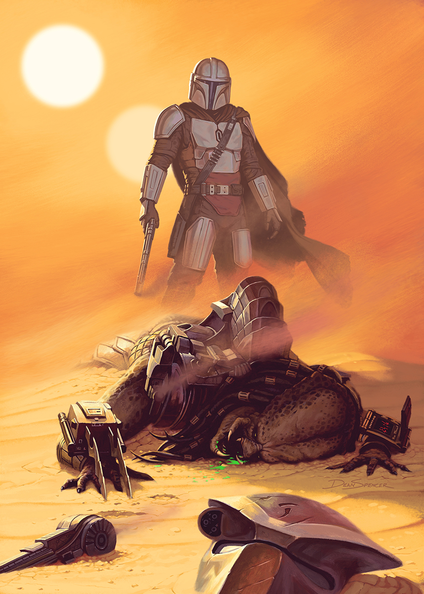 The Mandalorian crossover fan art, Mando vs Predator